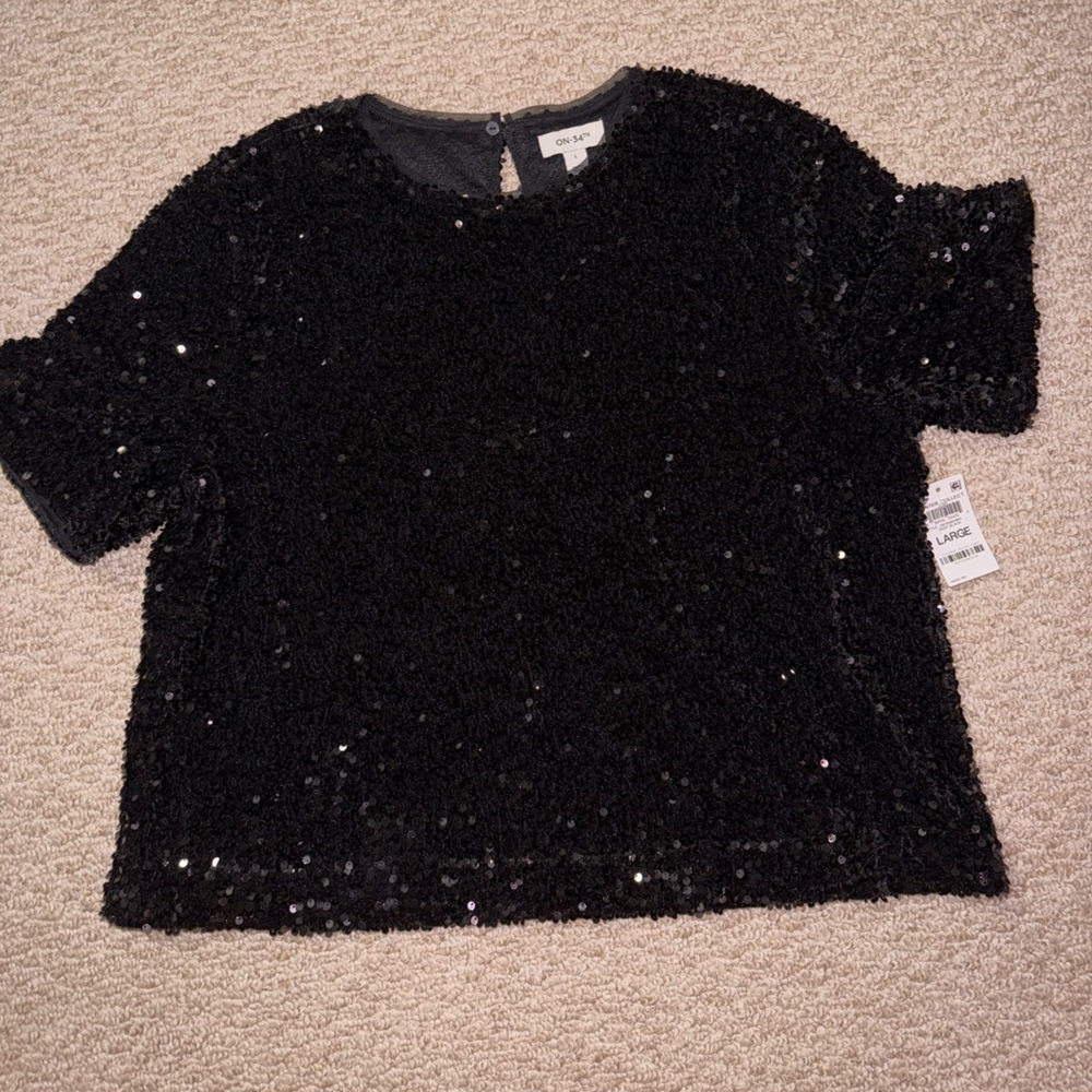 On 34th Women’s Black Sequin Top